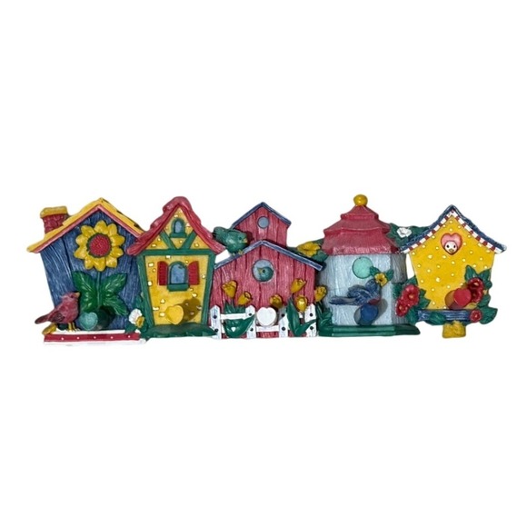 None Other - Colorful Birdhouse Wall Hooks Rack Cottage Garden Resin Hanging Organizer 1990s